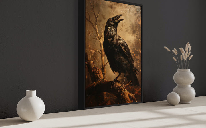 Raven On A Branch Vintage Gothic Halloween Wall Art side view