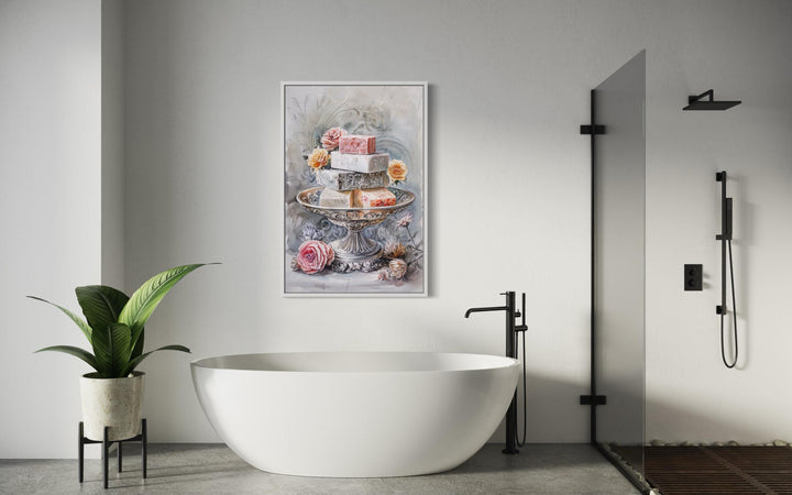 Antique Soap Bars Pink Grey Bathroom Wall Art in the bathroom