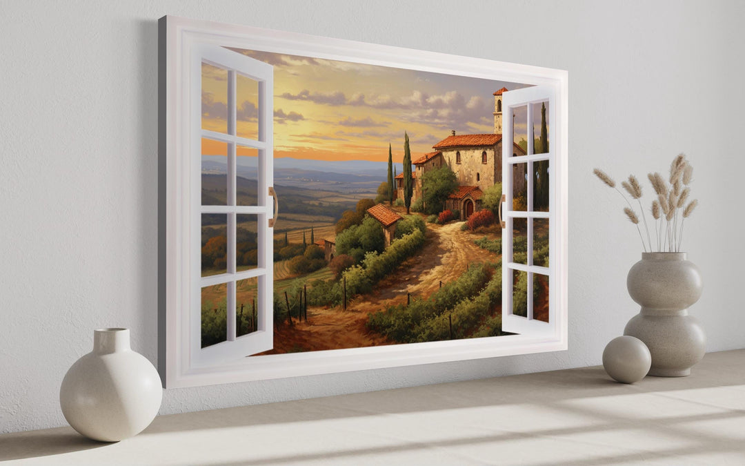 Tuscany Hills Italian Landscape View From Open Window Canvas Wall Art