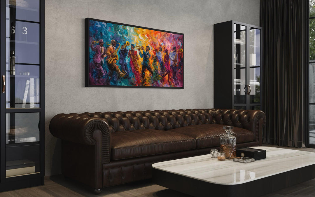 Colorful Jazz Band Abstract Painting Music Canvas Wall Art side view living room