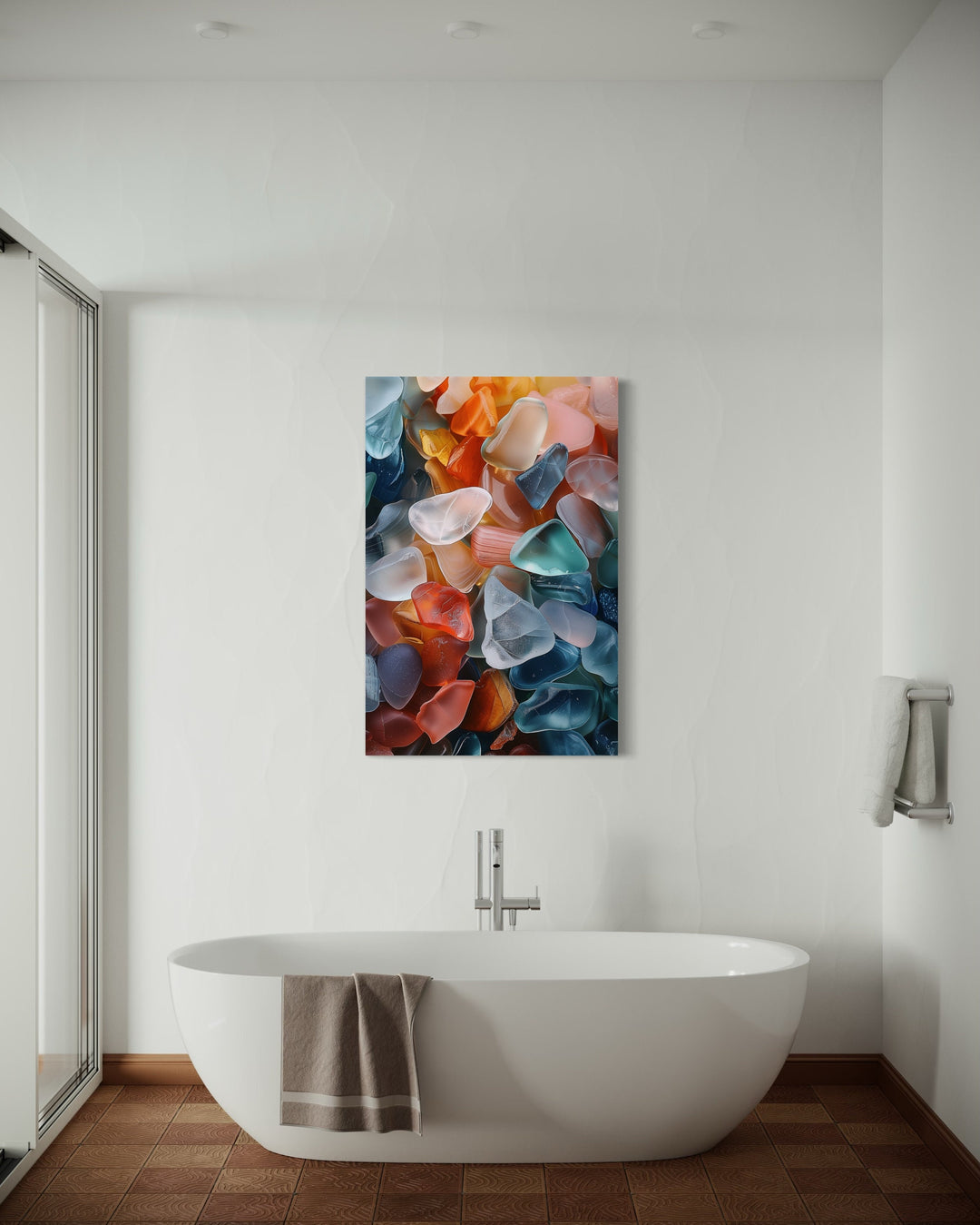 Sea Glass Painting Coastal Wall Art in bathroom