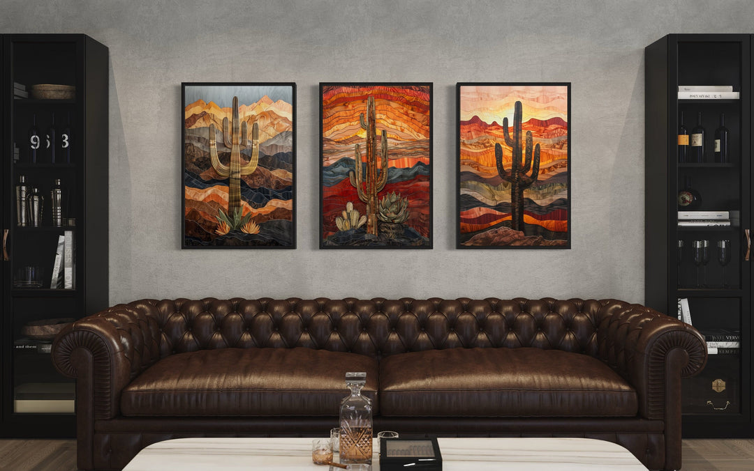 Set of 3 Southwestern Saguaro Cactus in Arizona Desert Wall Art