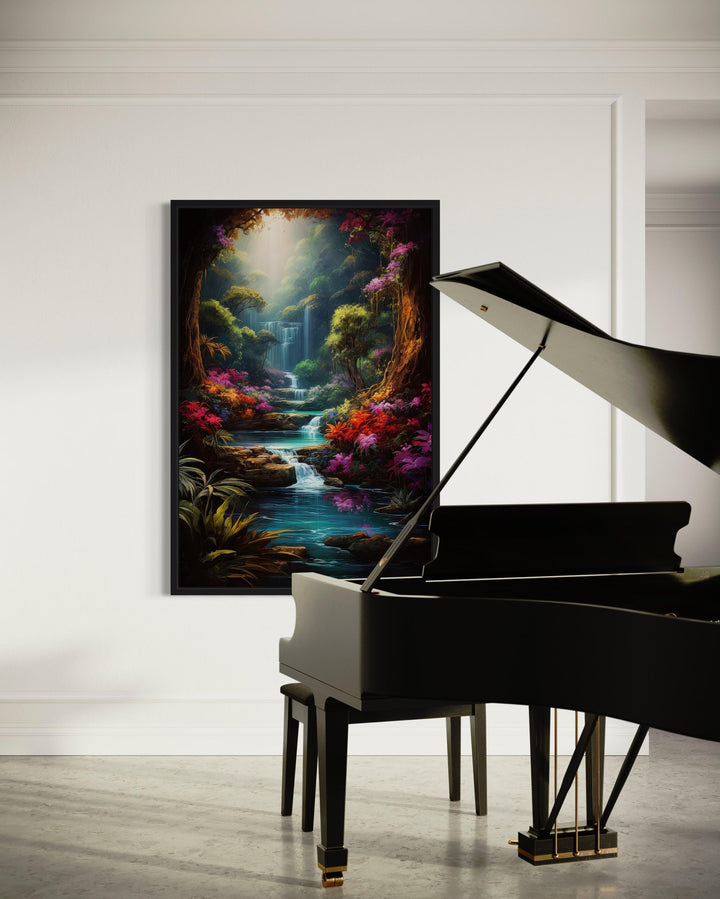 Enchanted Fantasy Forest Painting Framed Canvas Wall Art in music room