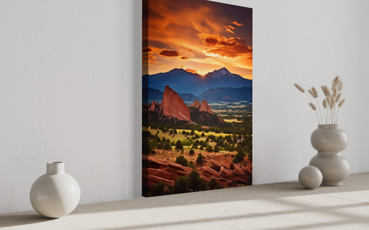 Orange Mountain Landscape At Sunset Framed Canvas Wall Art side view