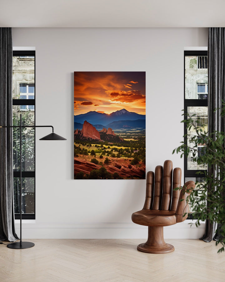 Orange Mountain Landscape At Sunset Framed Canvas Wall Art