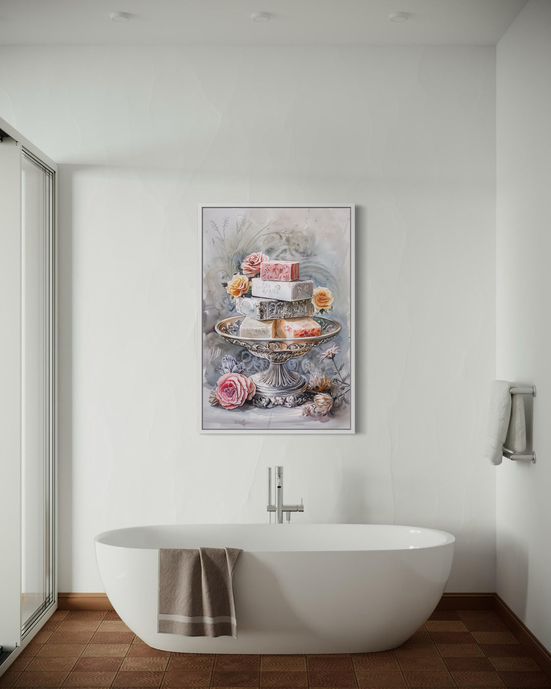 Antique Soap Bars Pink Grey Bathroom Wall Art in the bathroom