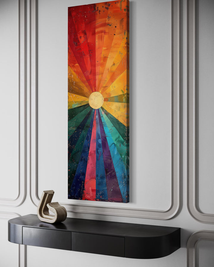 Tall Narrow Orange Purple Sun Framed Canvas Wall Art side view