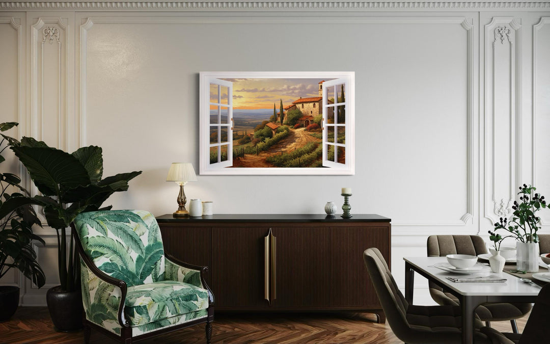 Tuscany Hills Italian Landscape View From Open Window Canvas Wall Art in living room