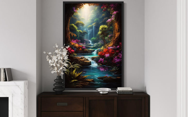 Enchanted Fantasy Forest Painting Framed Canvas Wall Art above table