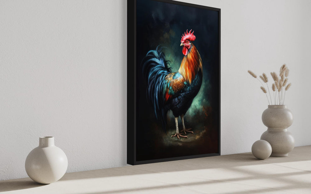 Beautiful Colorful Rooster Framed Canvas Wall Art side view