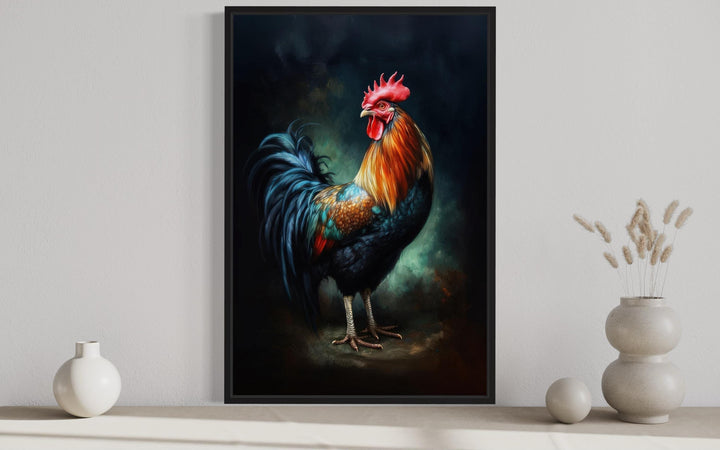 Beautiful Colorful Rooster Framed Canvas Wall Art close up