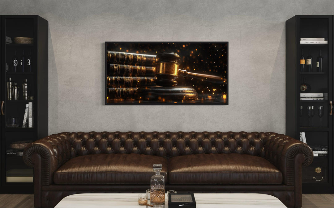 Judge Gavel For Lawyer Office Framed Canvas Wall Decor above couch