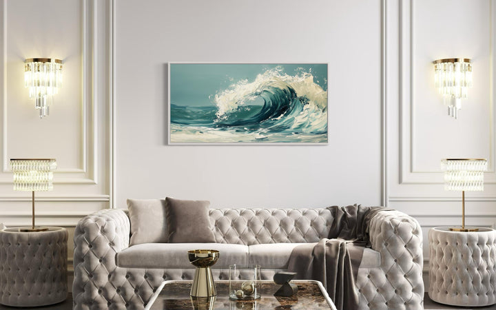 Abstract Ocean Wave Framed Canvas Wall Art in living room