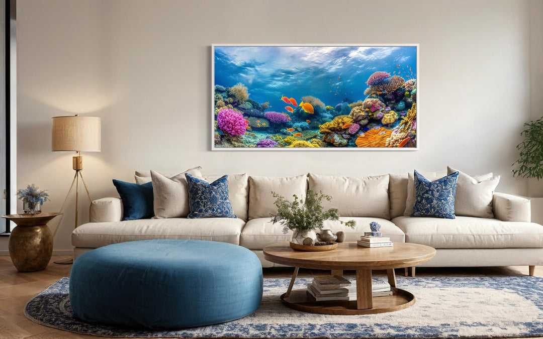 Coral Reef With Tropical Fish Underwater Framed Canvas Wall Art