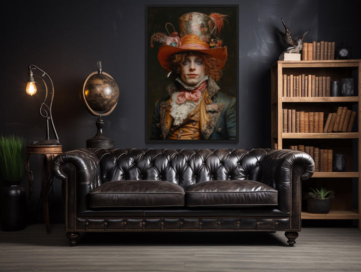 Gothic Mad Hatter Framed Canvas Wall Art in library