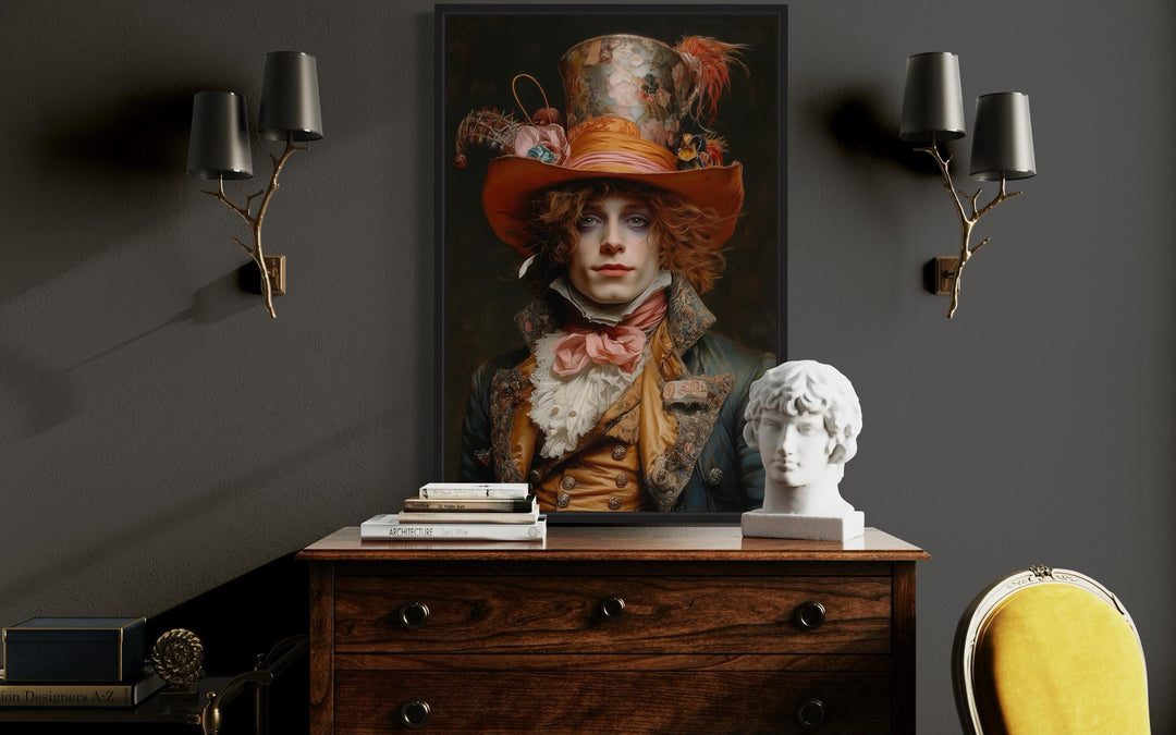 Gothic Mad Hatter Framed Canvas Wall Art in library