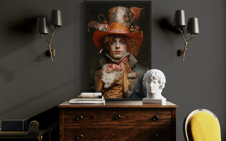 Gothic Mad Hatter Framed Canvas Wall Art in library