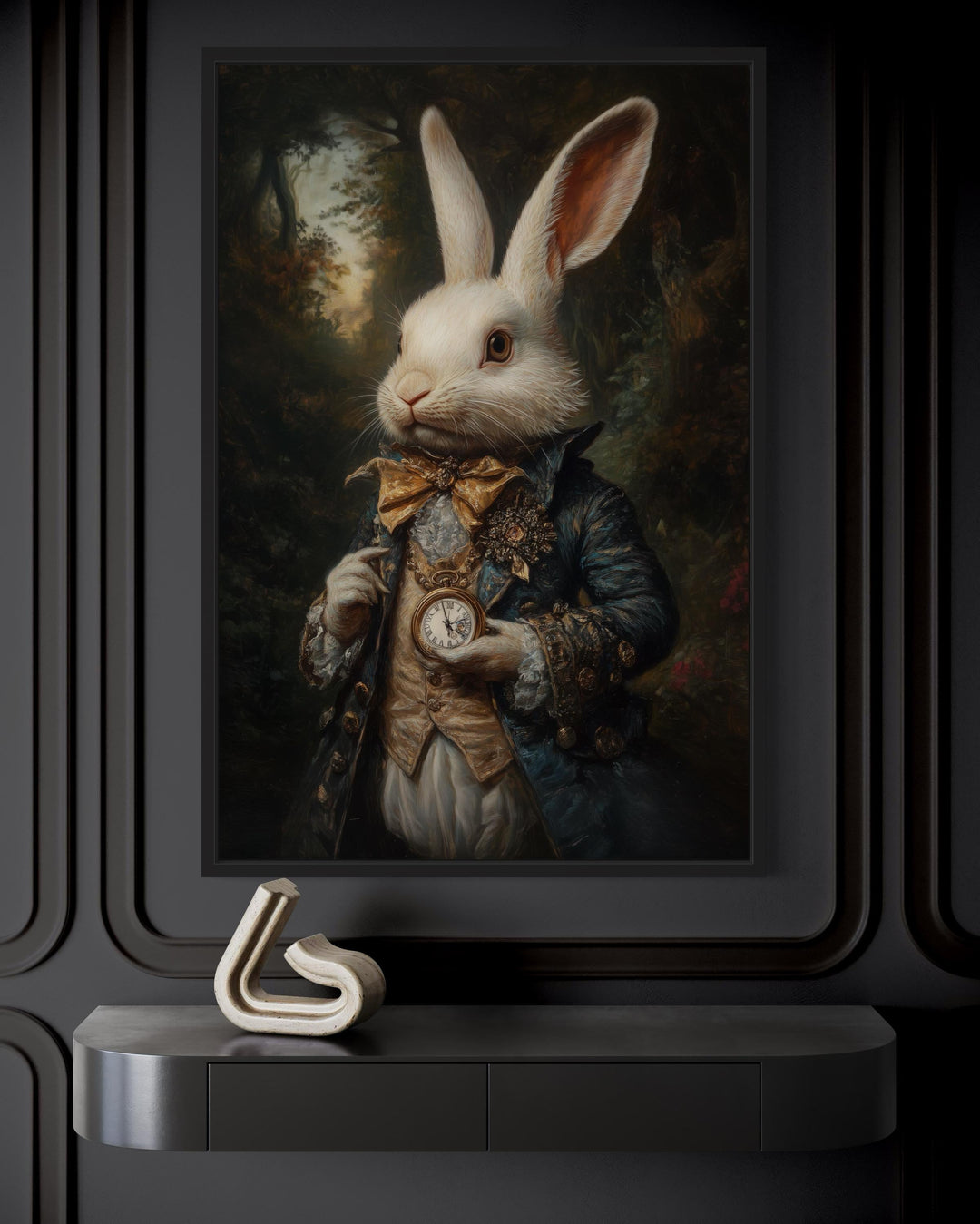 White Rabbit Victorian PortraitFramed Canvas Wall Art close up