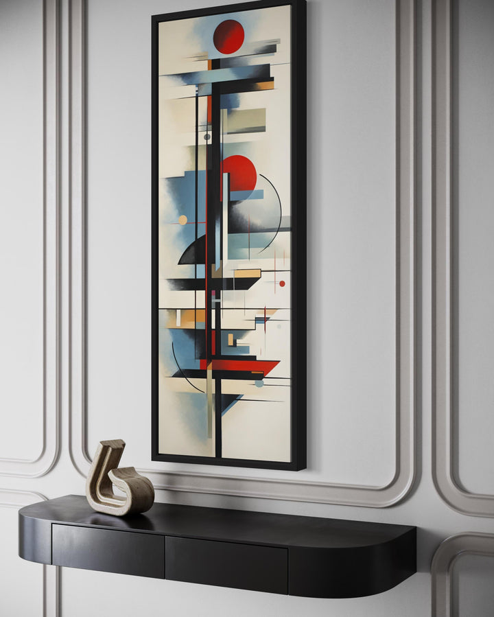 Tall Narrow Bauhaus Style Geometric Framed Canvas Wall Art side view