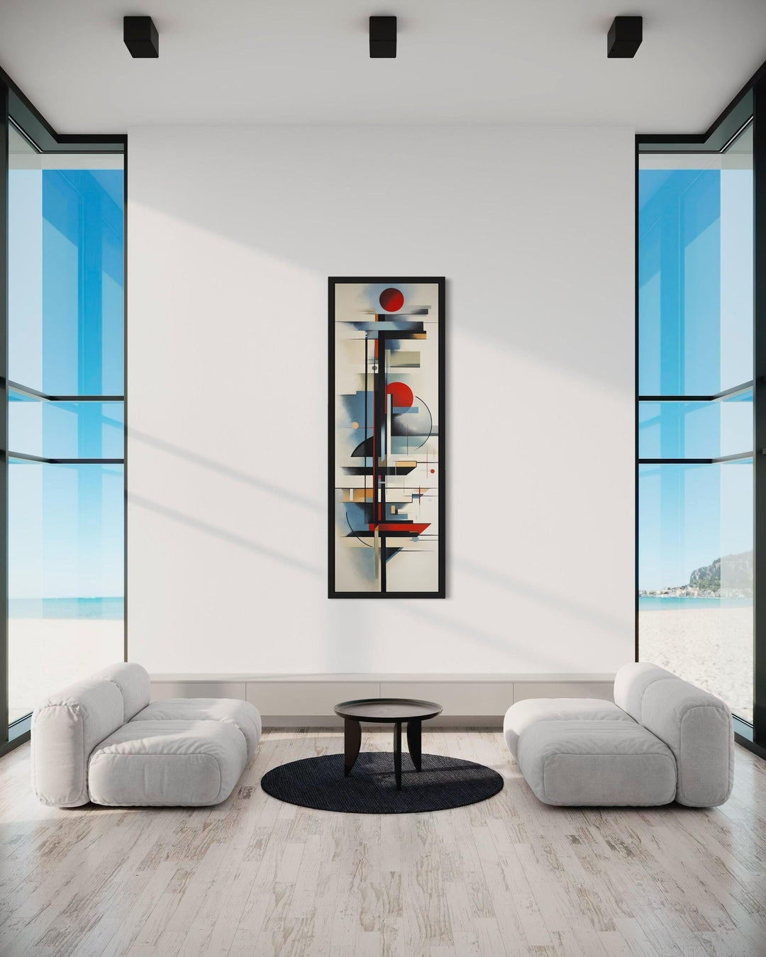 Tall Narrow Bauhaus Style Geometric Framed Canvas Wall Art