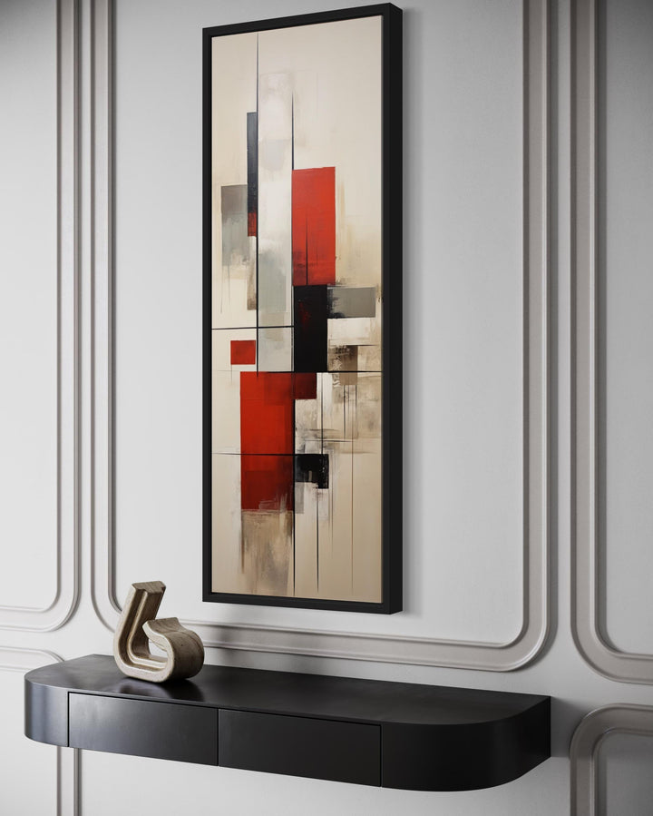 Vertical Narrow Mid Century Modern Stylish Framed Canvas Wall Art side view