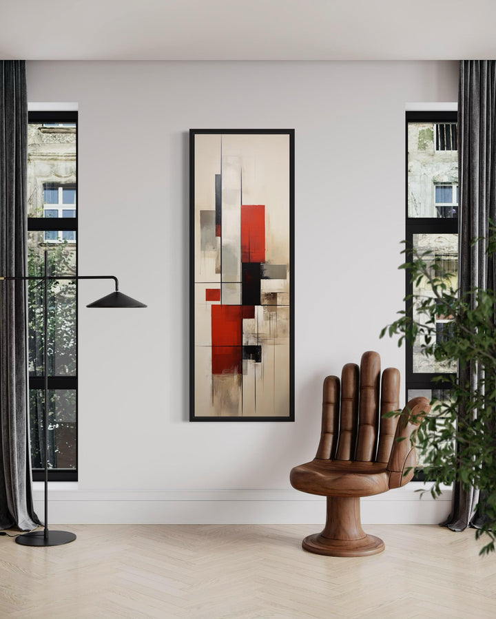 Vertical Narrow Mid Century Modern Stylish Framed Canvas Wall Art