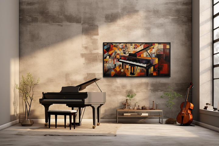 Abstract Piano Painting Framed Canvas Wall Art in music room