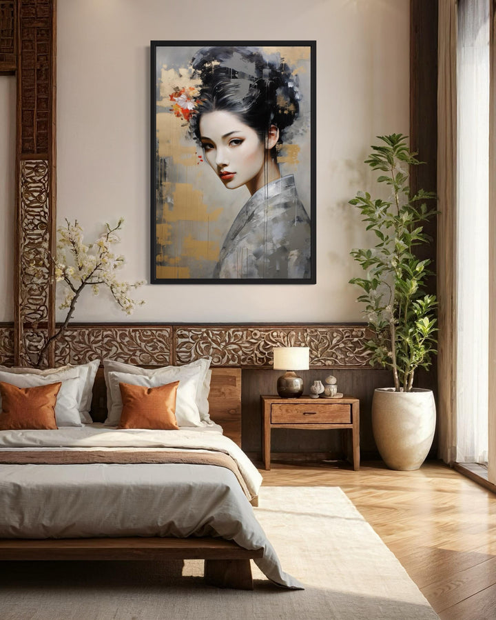 Geisha Abstract Portrait Framed Canvas Wall Art