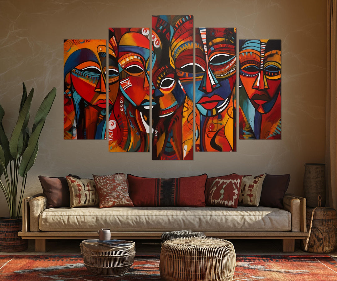 5 Piece African Masks Multi-Panel Canvas Wall Art