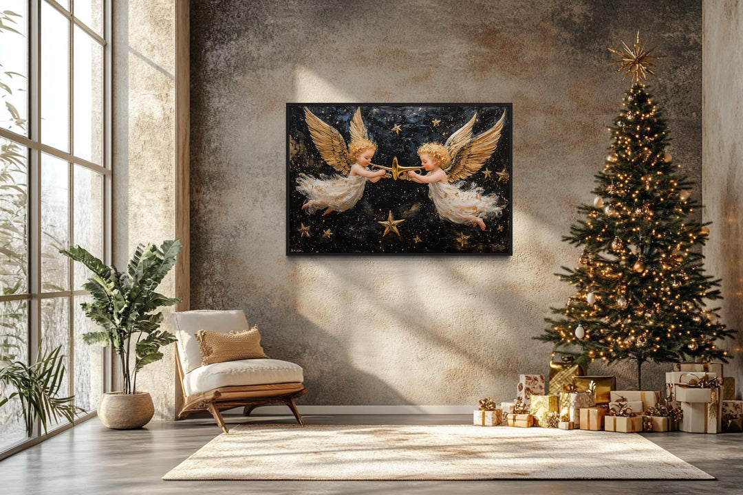 Angels Playing Trumpets Christmas Canvas Wall Art