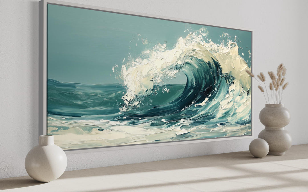 Abstract Ocean Wave Framed Canvas Wall Art side view