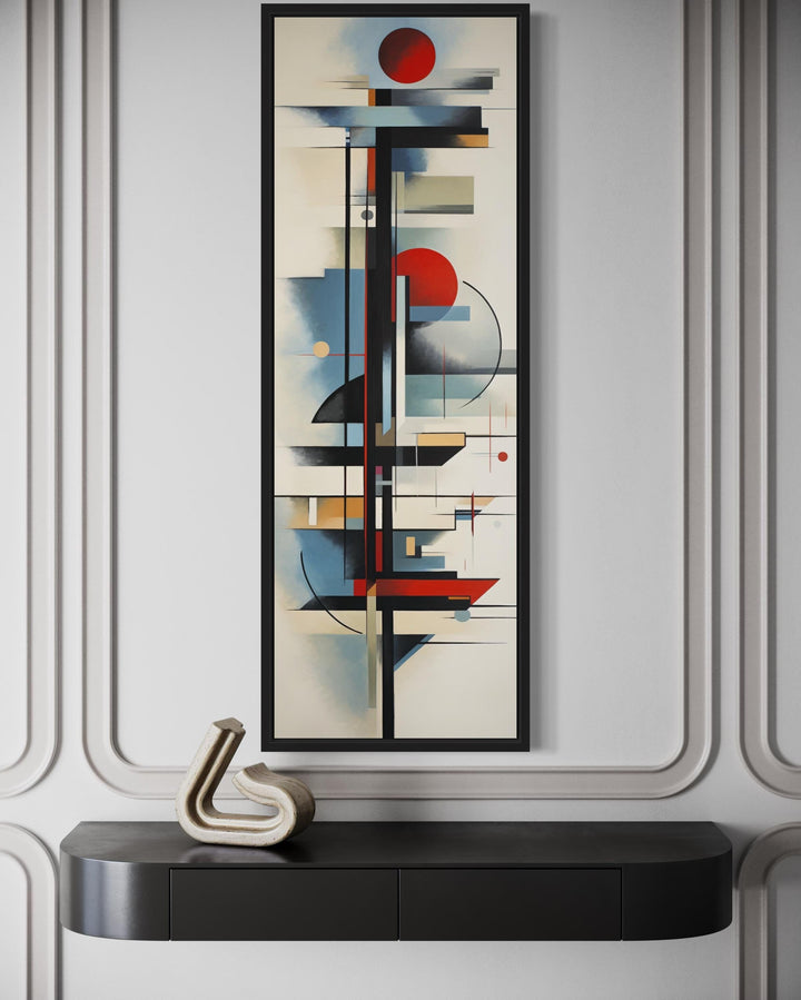 Tall Narrow Bauhaus Style Geometric Framed Canvas Wall Art close up