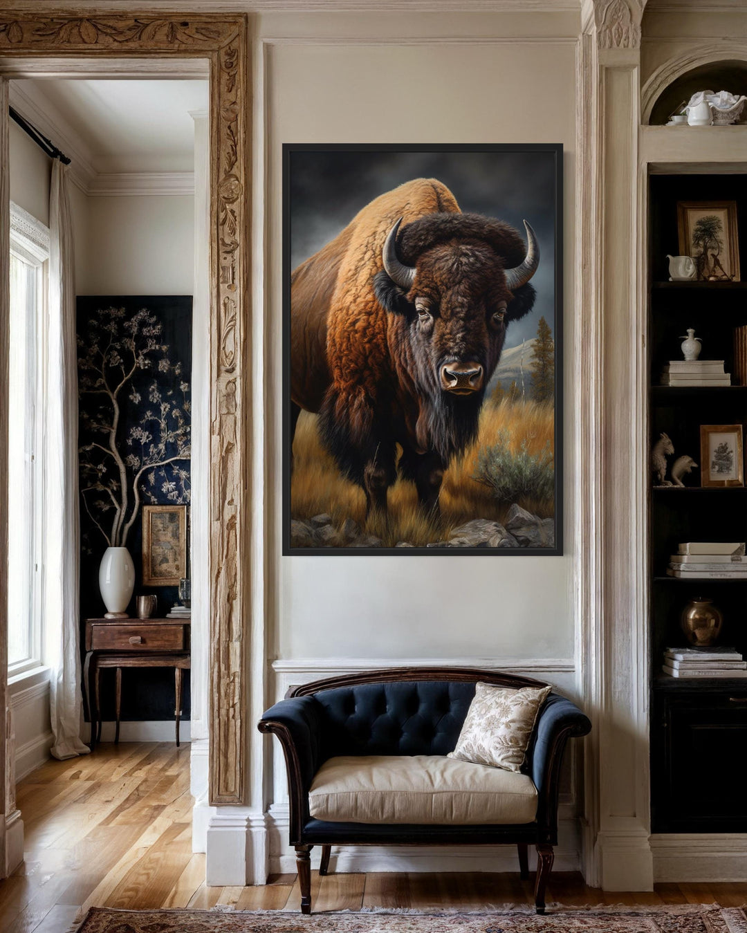 American Bison In Prairie Extra Large Canvas Wall Art