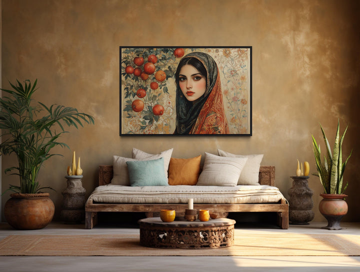 Beautiful Persian Woman With Apples Framed Canvas Wall Art in persian room