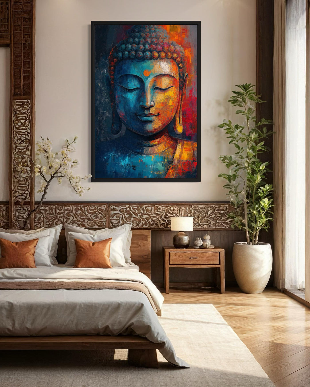 Buddha Colorful Portrait Abstract Framed Canvas Wall Art