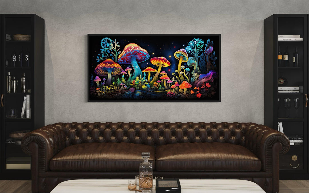 Trippy Psychedelic Mushrooms Framed Canvas Wall Art in man cave