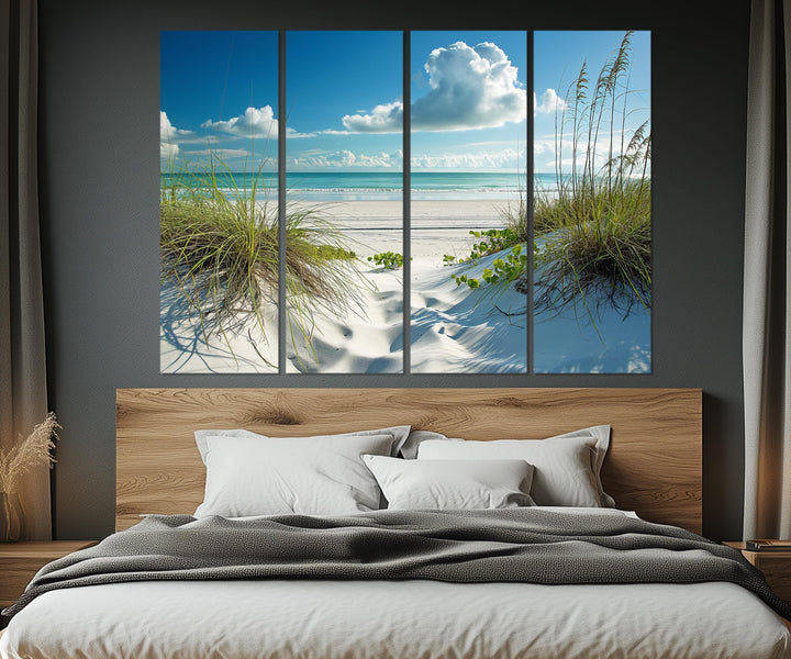 4 Piece Beach Dunes Multi-Panel Coastal Canvas Wall Art in bedroom