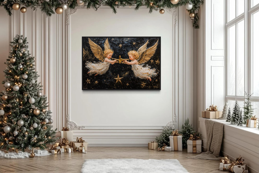 Angels Playing Trumpets Christmas Canvas Wall Art in christmas room