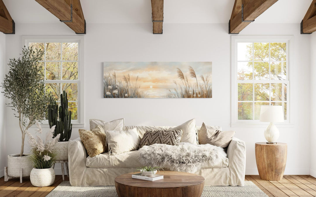 Pampas Grass On The Beach Coastal Horizontal Wall Art in living room