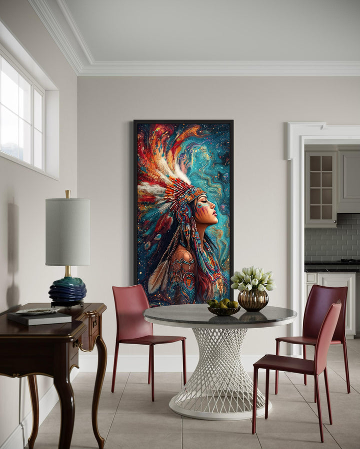 Beautiful Indigenous Woman Native American Wall Art in dining room