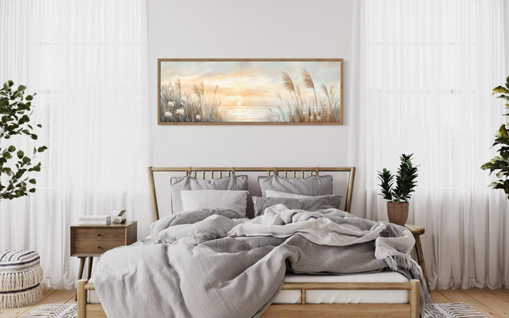 Pampas Grass On The Beach Coastal Horizontal Wall Art in bedroom