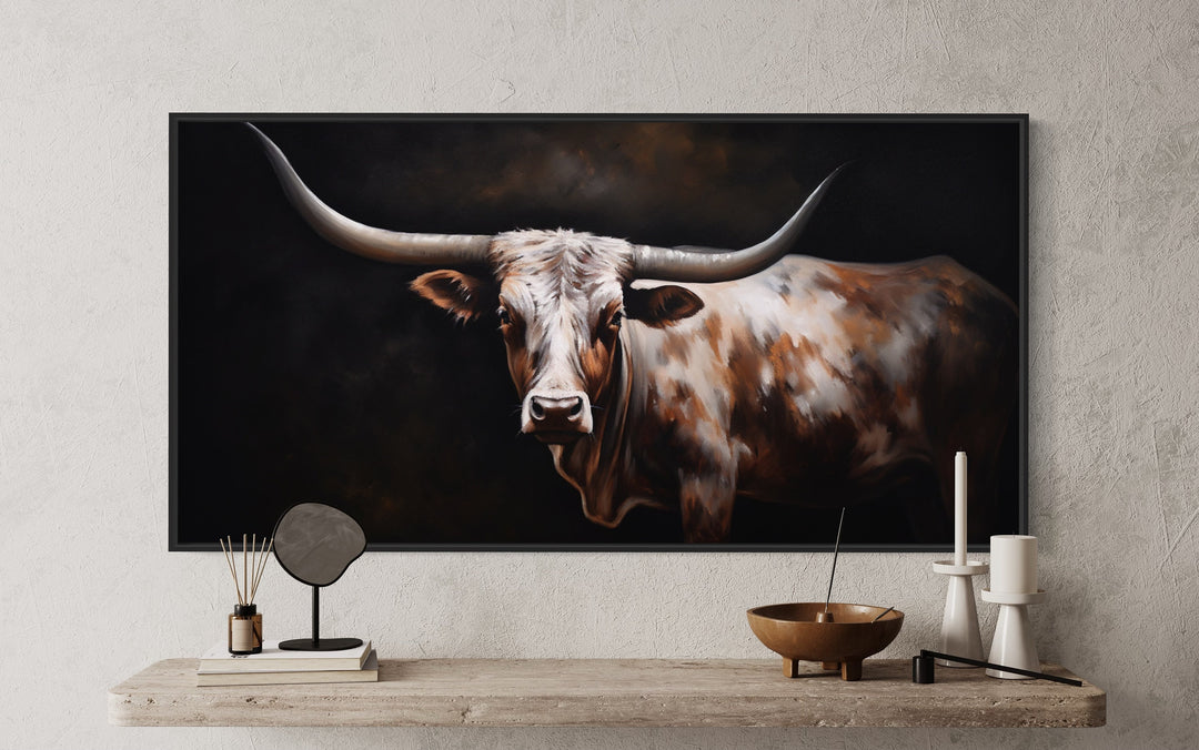 Texas Longhorn Cow Oil Painting Extra Large Wall Art "Sovereign Steer" close up view