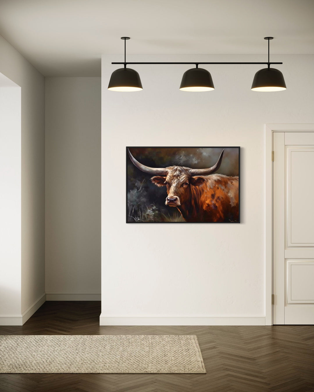 Texas Longhorn Cow Wall Art "Majestic Longhorn" in modern home