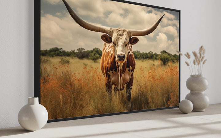 Sepia Texas Longhorn Cow Wall Art "Prairie Monarch" close up view