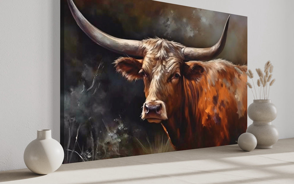 Texas Longhorn Cow Wall Art "Majestic Longhorn" close up side view