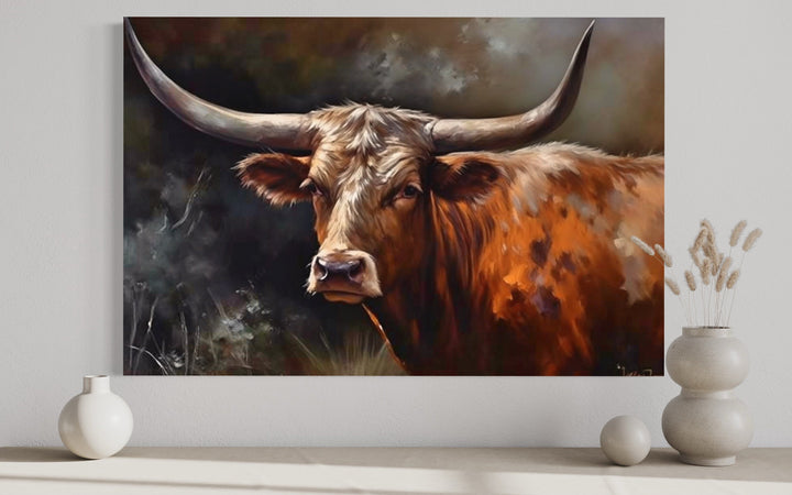 Texas Longhorn Cow Wall Art "Majestic Longhorn" close up view
