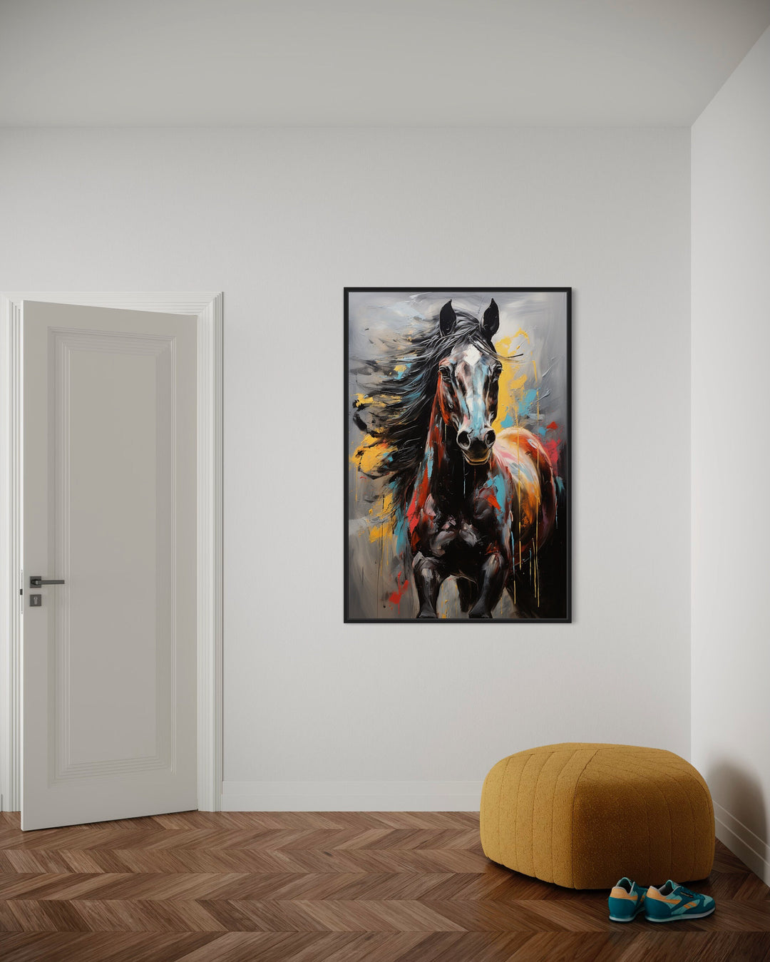 Colorful Abstract Horse Wall Art on the wall