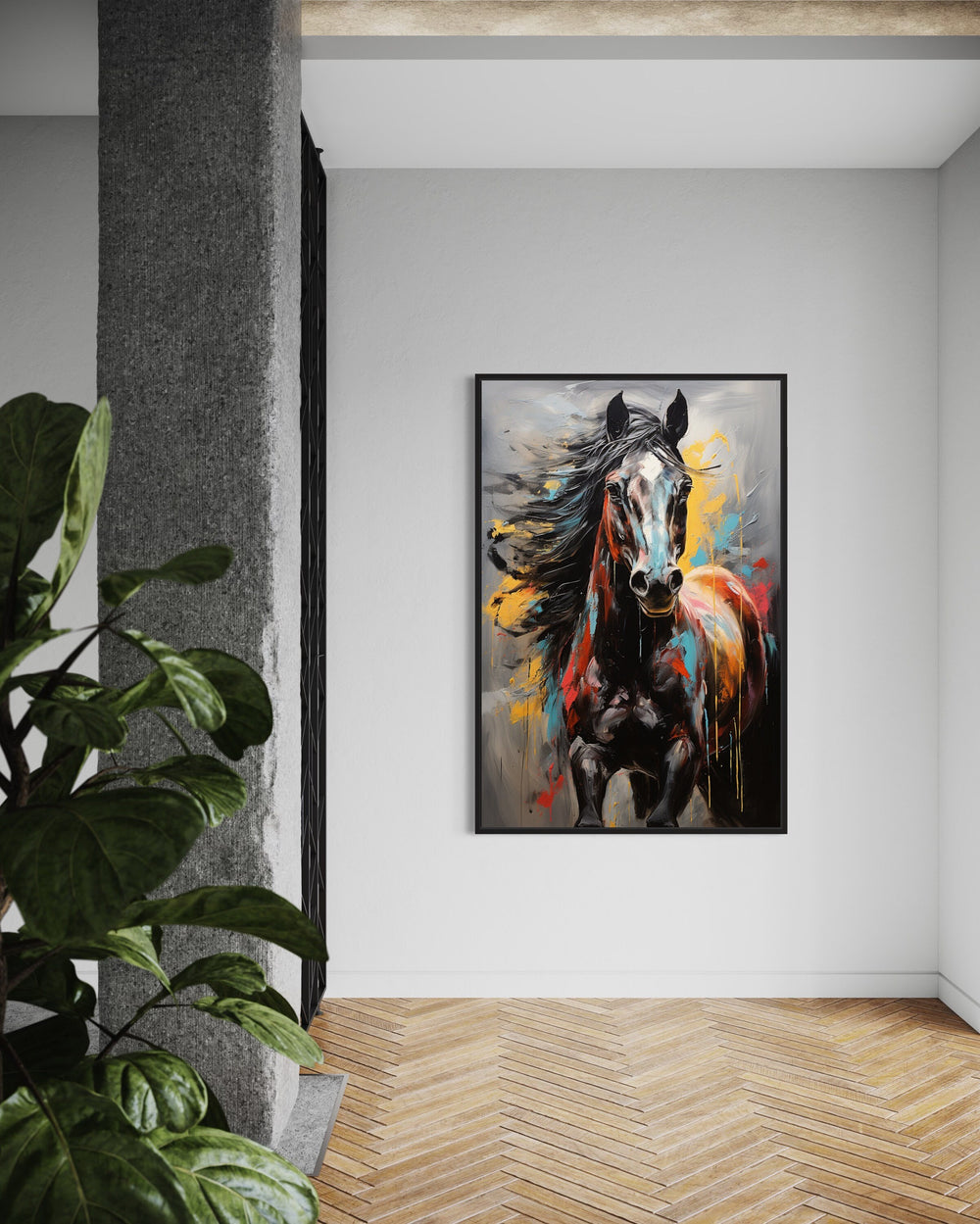Colorful Abstract Horse Wall Art in modern room