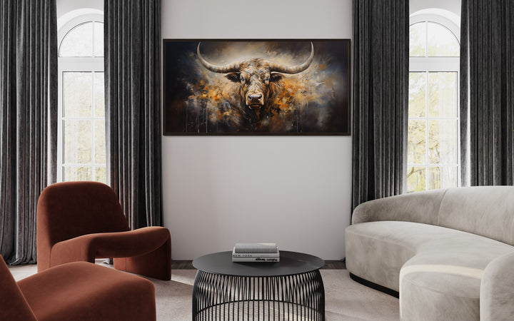 Texas Longhorn Steer Wall Hanging "Lone Star Steer" in modern living room